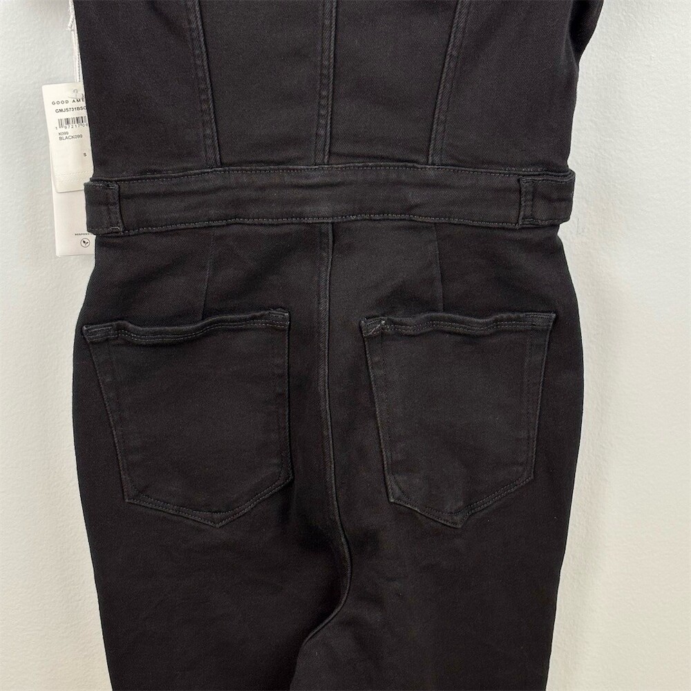 Good American Jumpsuit Womens Black Wash Utility Denim Zip Front - Picture 9 of 12